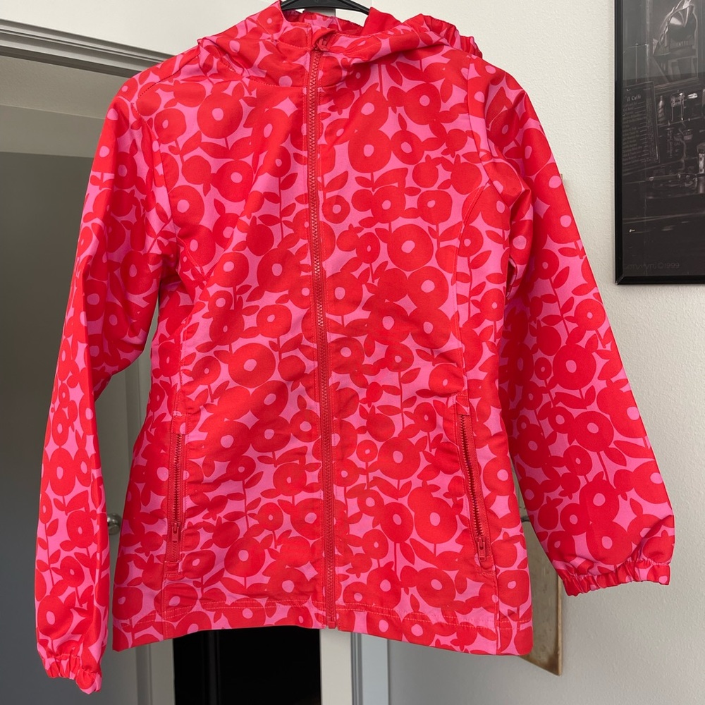 Girls LANDS’END Kids Pink Red Floral Zip Up Hooded Jacket - Size 14/L